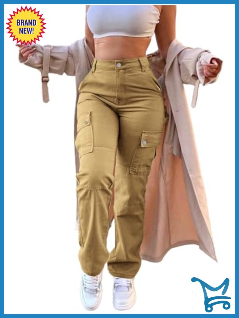 High Waisted Cargo Pants Stretchy Straight Leg Work Pants 6 Pockets